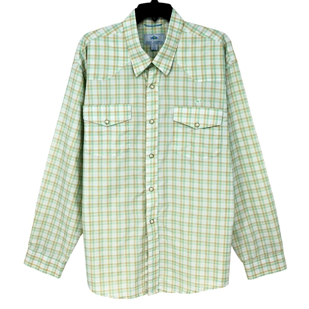 Fish Hippie Men’s Light Green Plaid Long-Sleeve Button-Down Shirt